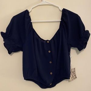 Women’s Medium Navy Blue Off The Shoulder Crop Top - Active USA